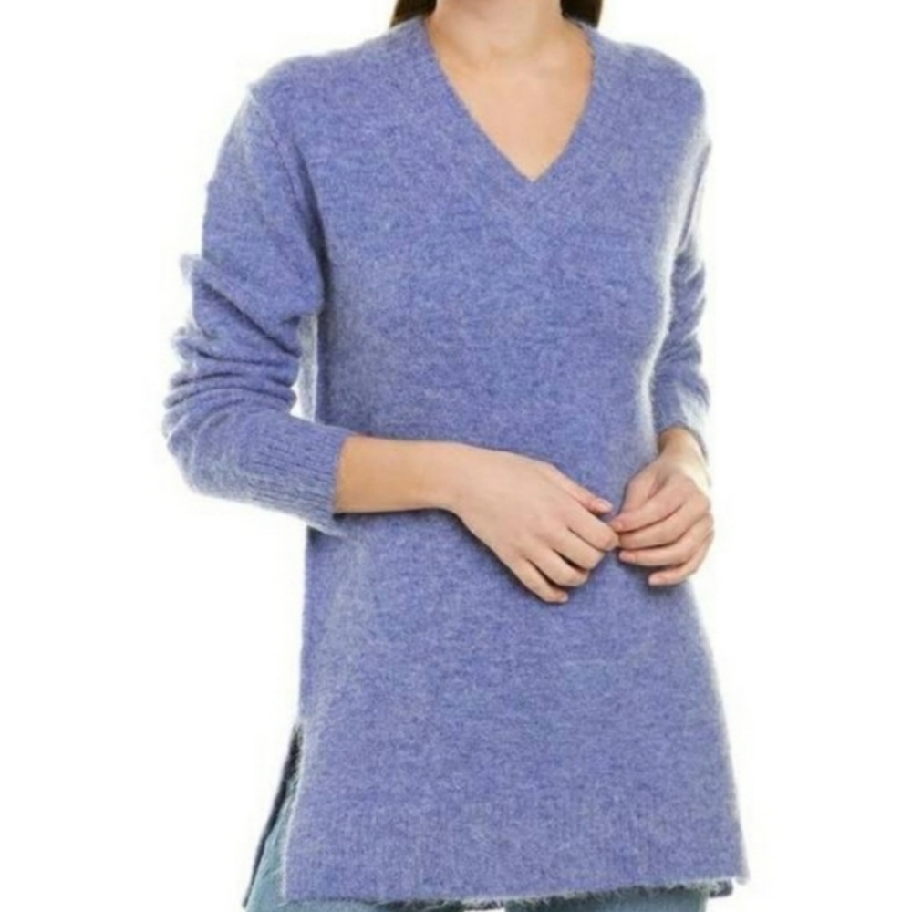 Magaschoni Tunic Sweater Alpaca Wool Blend V-Neck Longsleeve Blue Sz L
